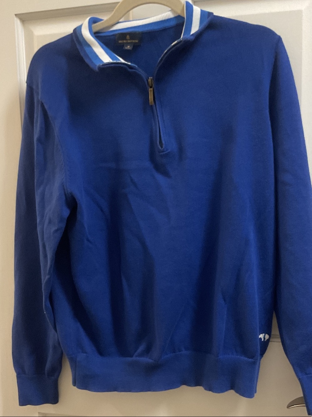 Brooks Brothers Royal Blue Half-Zip Sweater with Striped Collar